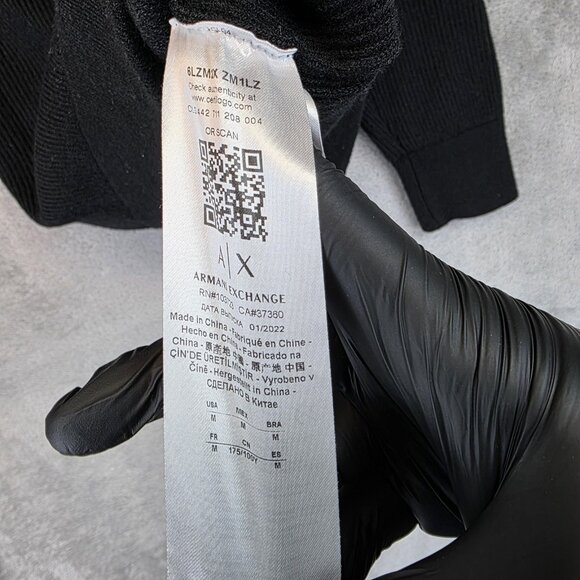 Armani Exchange A|X Sweater Mens Medium Black Half Zip Mock Neck Ribbed Knit - Picture 8 of 11